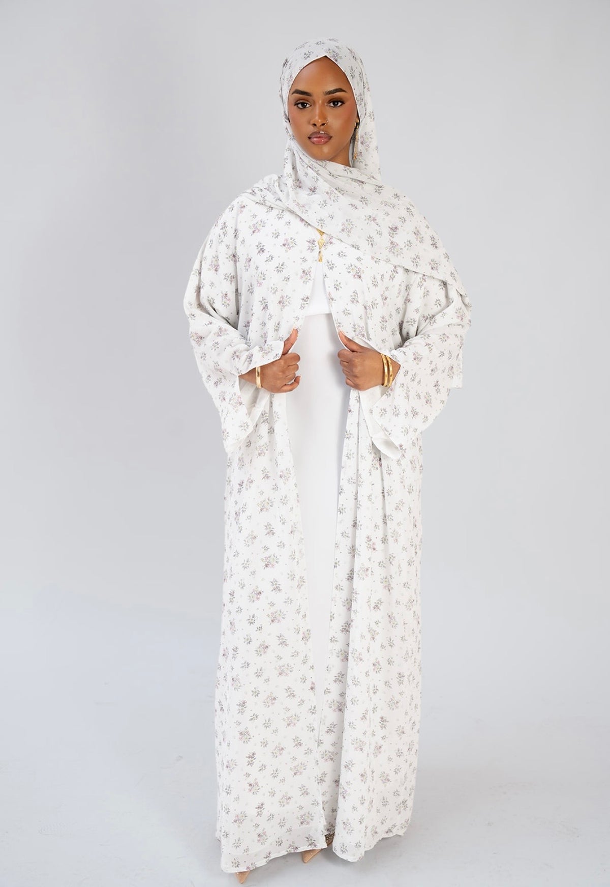 The Print Collection - Ivory Blossom-2 Piece Abaya