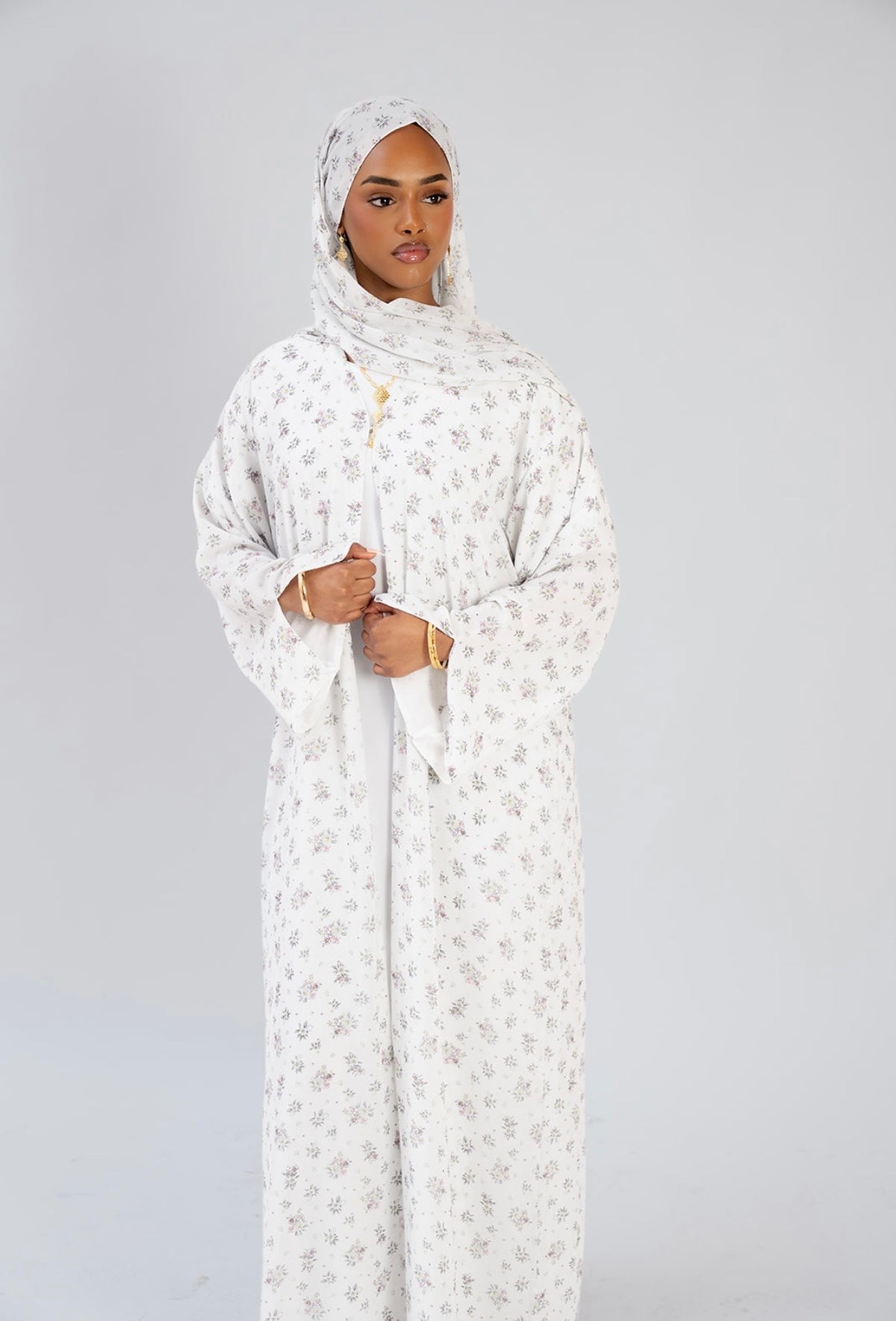 The Print Collection - Ivory Blossom-2 Piece Abaya