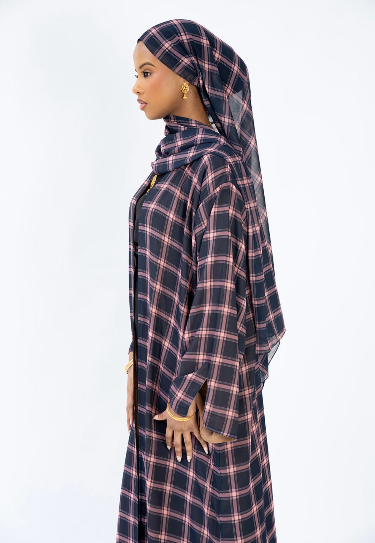 Rosewood Check-2 Piece Abaya