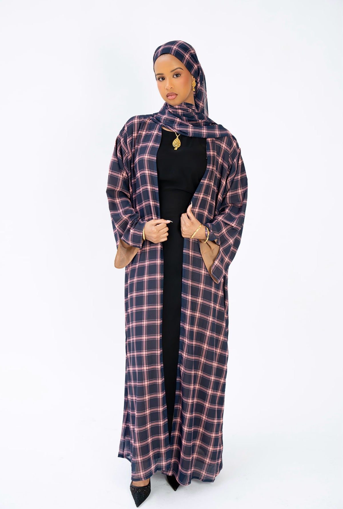 Rosewood Check-2 Piece Abaya