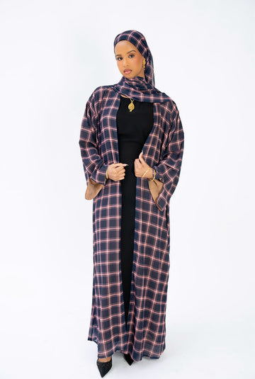 Rosewood Check-2 Piece Abaya