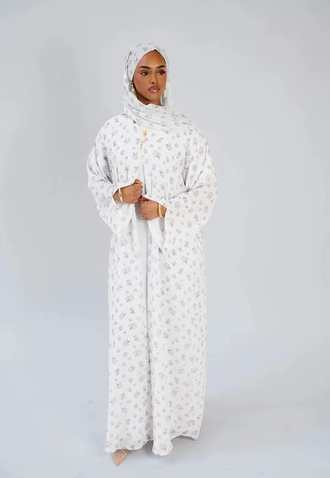The Print Collection - Ivory Blossom-2 Piece Abaya